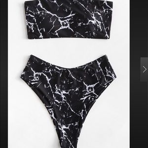 👙✨HI-RISE BLACK MARBLE PRINT BANDEAU BIKINI✨👙